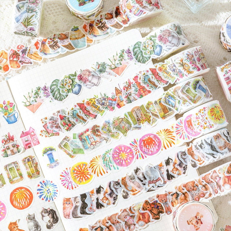 Happy Town Series Cartoon Retro Rolled Washi Stickers a2