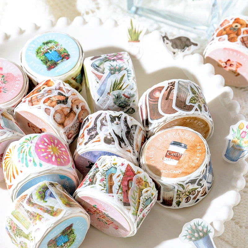 Happy Town Series Cartoon Retro Rolled Washi Stickers b4