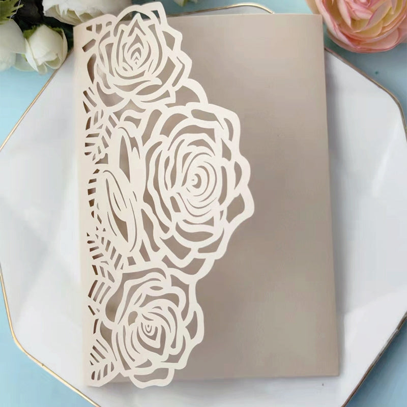 High-End Tri-Fold Rose Flower Greeting Card Invitation b4