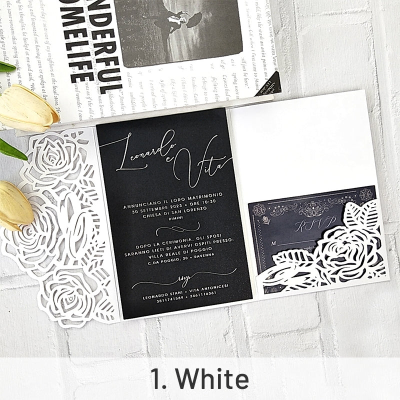 High-End Tri-Fold Rose Flower Greeting Card Invitation sku-1