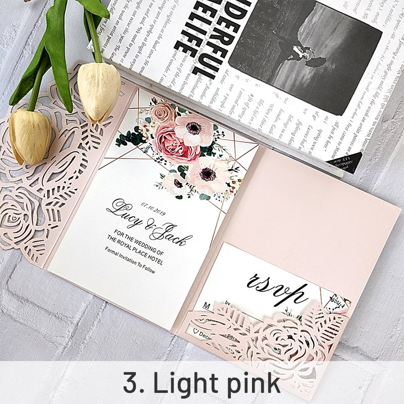 High-End Tri-Fold Rose Flower Greeting Card Invitation sku-3