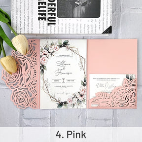 High-End Tri-Fold Rose Flower Greeting Card Invitation sku-4