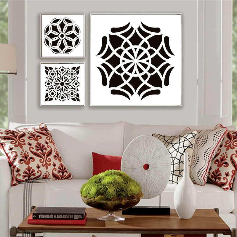 Hollow Mandala Flower Spray Drawing Stencil Set b3
