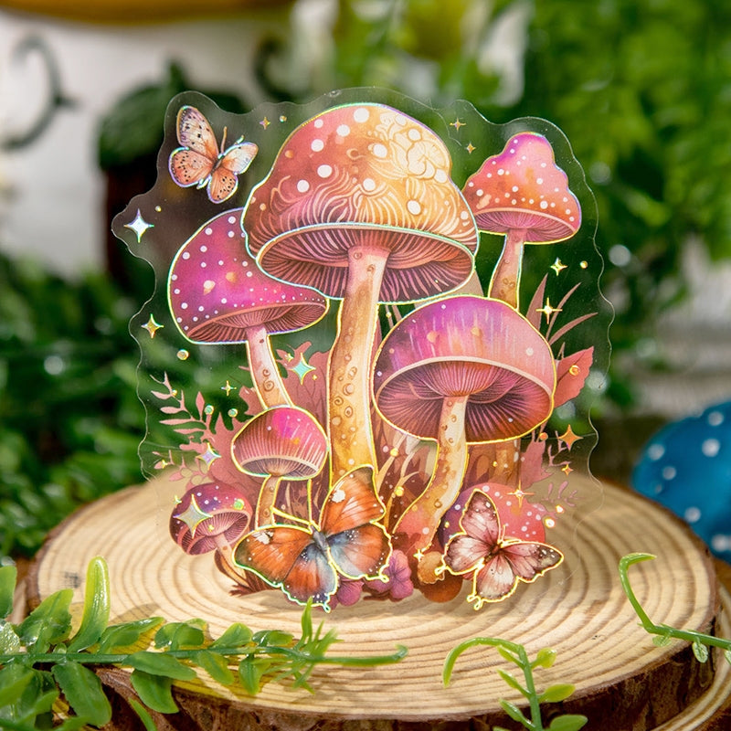 Holographic Hot Stamping Fairy Tale Mushroom PET Stickers b1