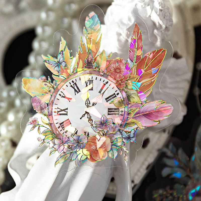 Holographic Hot Stamping Feather PET Stickers - Envelope, Clock b7