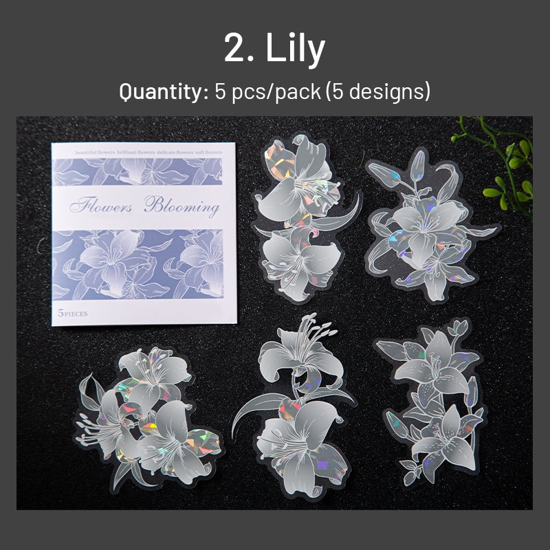 Holographic Hot Stamping Flower Theme Stickers - Rose, Lily, Daisy, Peach Blossom, Poppy, Hydrangea sku-2