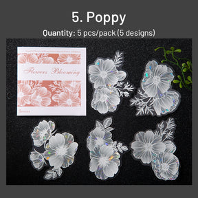 Holographic Hot Stamping Flower Theme Stickers - Rose, Lily, Daisy, Peach Blossom, Poppy, Hydrangea sku-5