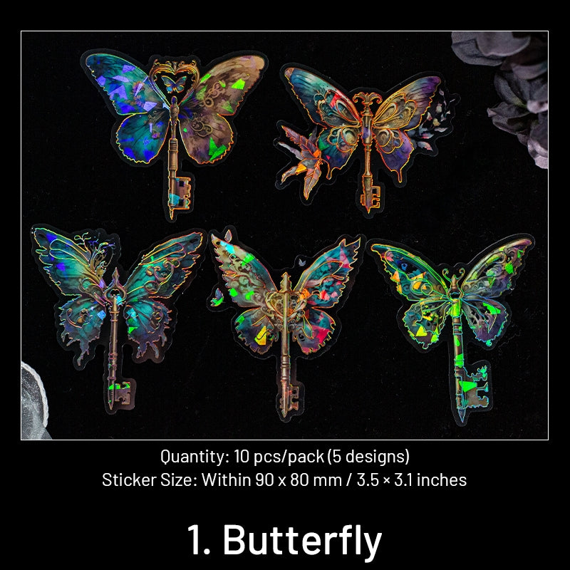 Holographic Hot Stamping Gold PET Stickers - Butterflies, Gems, Wings, Doors, Table Lamps sku-1