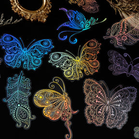 Holographic Hot Stamping Silver PET Stickers - Goldfish, Bird, Butterfly, Moon, Feather, Girl, Flower, Mandala b2