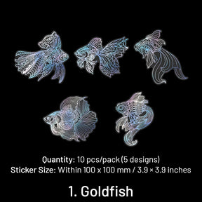 Holographic Hot Stamping Silver PET Stickers - Goldfish, Bird, Butterfly, Moon, Feather, Girl, Flower, Mandala sku-1