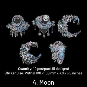 Holographic Hot Stamping Silver PET Stickers - Goldfish, Bird, Butterfly, Moon, Feather, Girl, Flower, Mandala sku-4