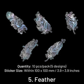 Holographic Hot Stamping Silver PET Stickers - Goldfish, Bird, Butterfly, Moon, Feather, Girl, Flower, Mandala sku-5