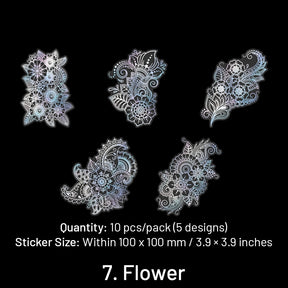 Holographic Hot Stamping Silver PET Stickers - Goldfish, Bird, Butterfly, Moon, Feather, Girl, Flower, Mandala sku-7