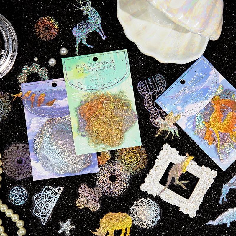 Holographic PET Stickers - Flower, Lace, Animal, Window, Moon, Butterfly a