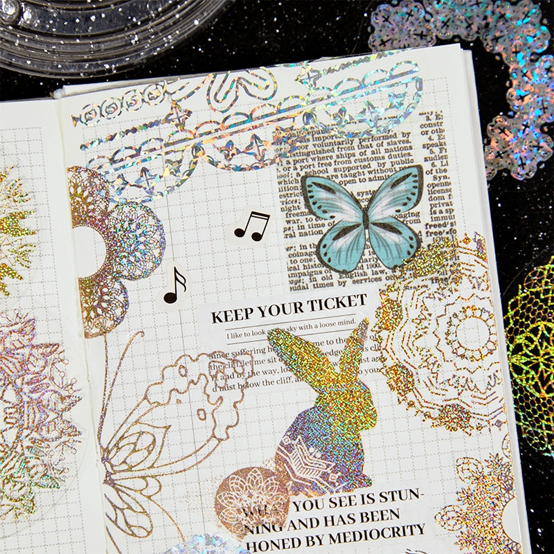 Holographic PET Stickers - Flower, Lace, Animal, Window, Moon, Butterfly b2