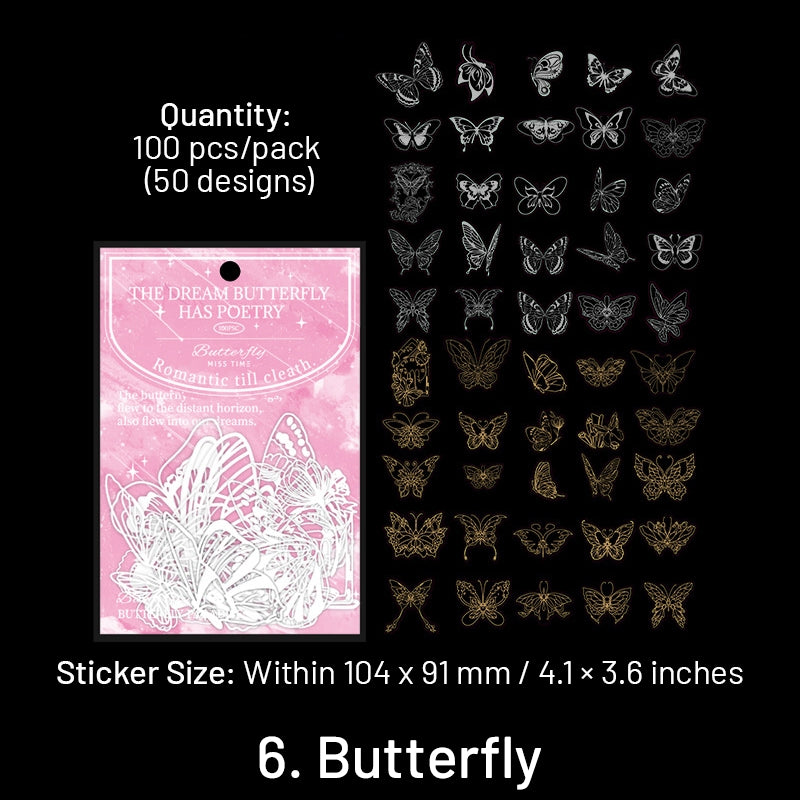 Holographic PET Stickers - Flower, Lace, Animal, Window, Moon, Butterfly sku-6