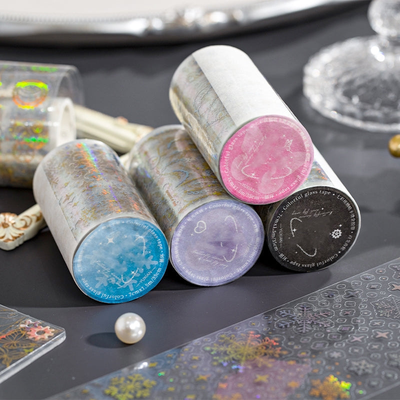 Holographic Silver Foil PET Tape - Snowflake, Butterfly, Chain, Gear b1