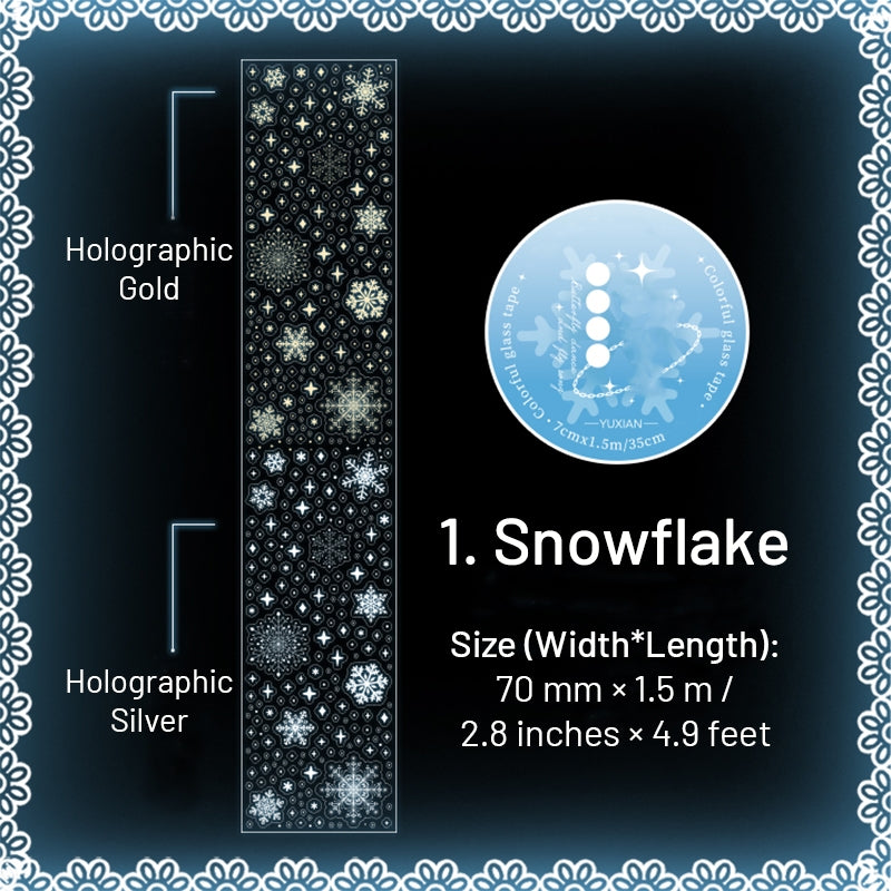 Holographic Silver Foil PET Tape - Snowflake, Butterfly, Chain, Gear sku-1