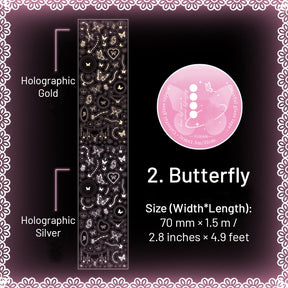 Holographic Silver Foil PET Tape - Snowflake, Butterfly, Chain, Gear sku-2