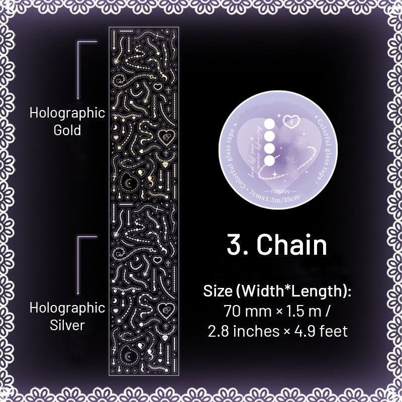 Holographic Silver Foil PET Tape - Snowflake, Butterfly, Chain, Gear sku-3