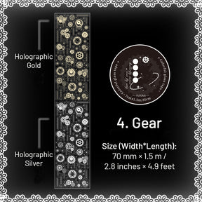Holographic Silver Foil PET Tape - Snowflake, Butterfly, Chain, Gear sku-4