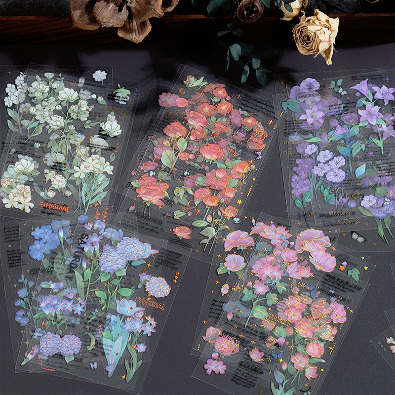 Impression Garden Series Vintage Holographic Flower Plant Stickers b2