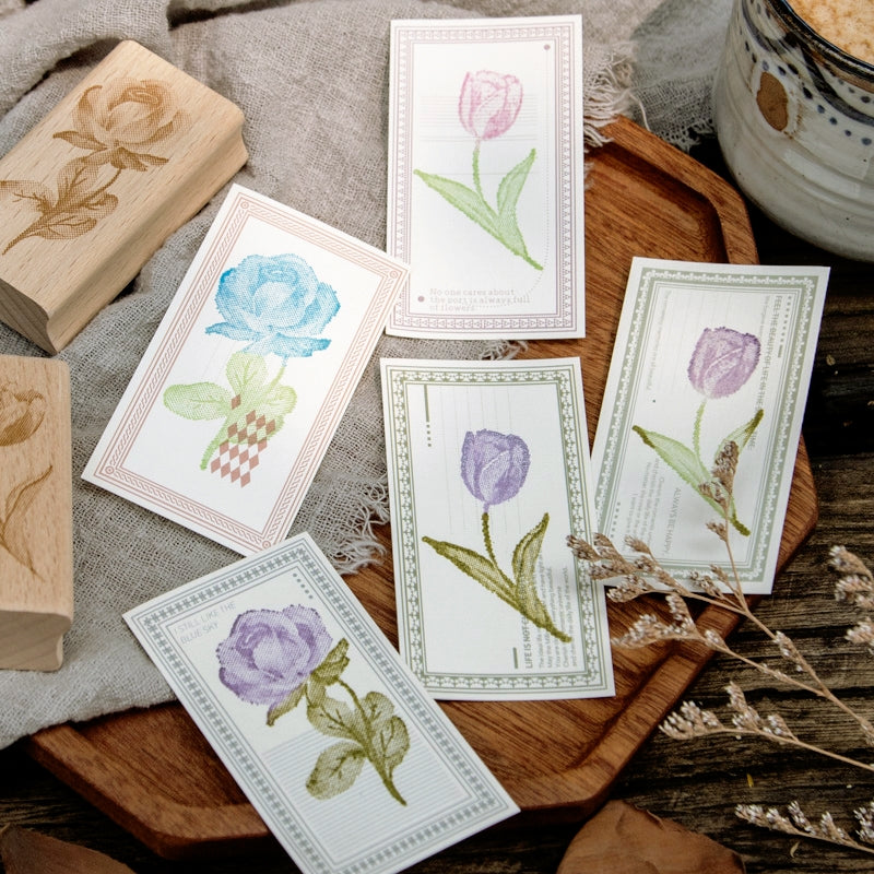 Rose Epic Series Vintage Artistic Floral Wooden Rubber Stamp Set - 8 Unique  Rose-Themed Wood Stamps