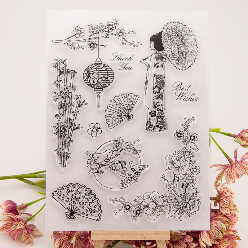Japanese Cherry Blossom Kimono Clear Silicone Stamp a