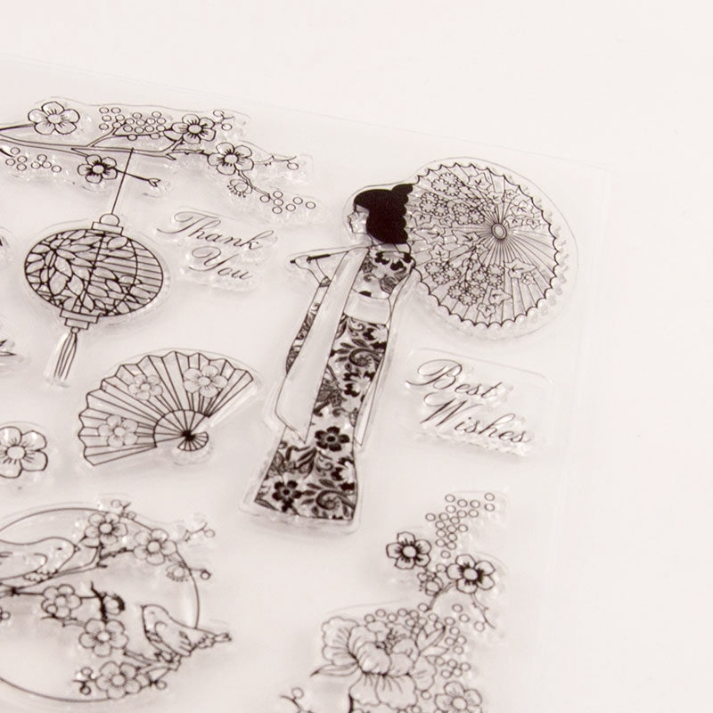 Japanese Cherry Blossom Kimono Clear Silicone Stamp b2