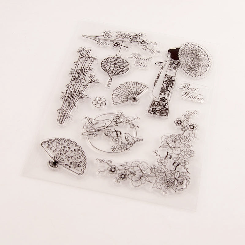 Japanese Cherry Blossom Kimono Clear Silicone Stamp b3