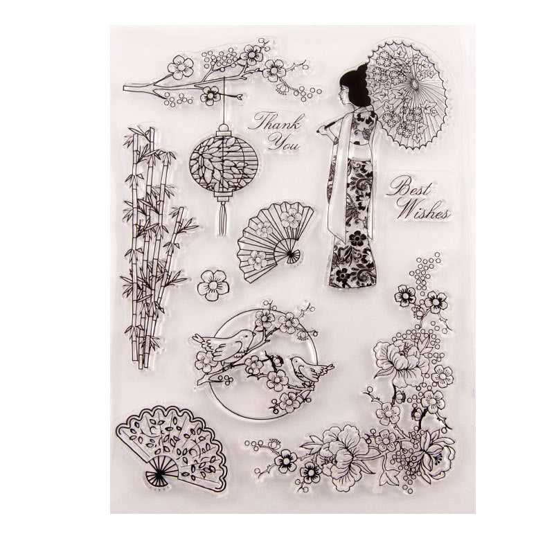 Japanese Cherry Blossom Kimono Clear Silicone Stamp sku