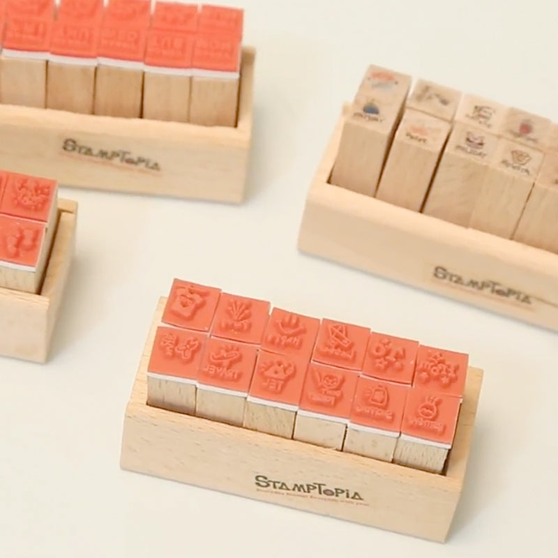 12 Pcs Mini Cute Wooden Rubber Stamps DIY Diary Stamps Set with Wooden Box
