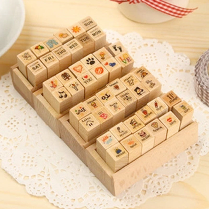 Joyfill Diary Wooden Boxed Retro Cute Small Rubber Stamp Set b4