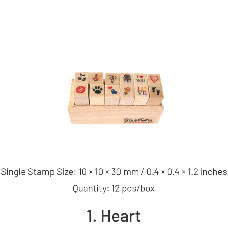 Joyfill Diary Wooden Boxed Retro Cute Small Rubber Stamp Set sku-1