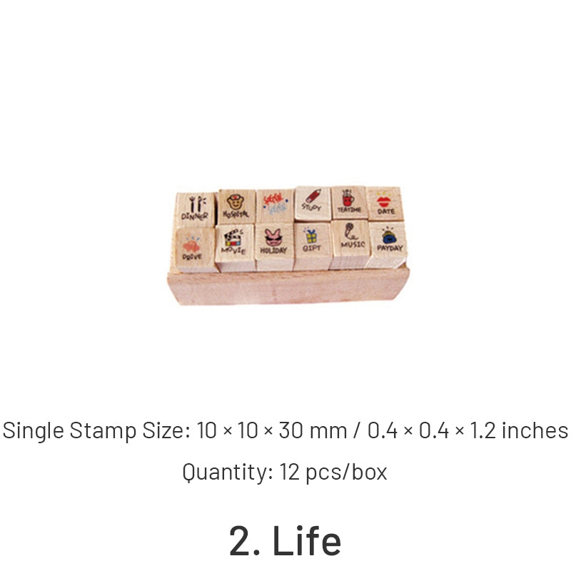 Joyfill Diary Wooden Boxed Retro Cute Small Rubber Stamp Set sku-2