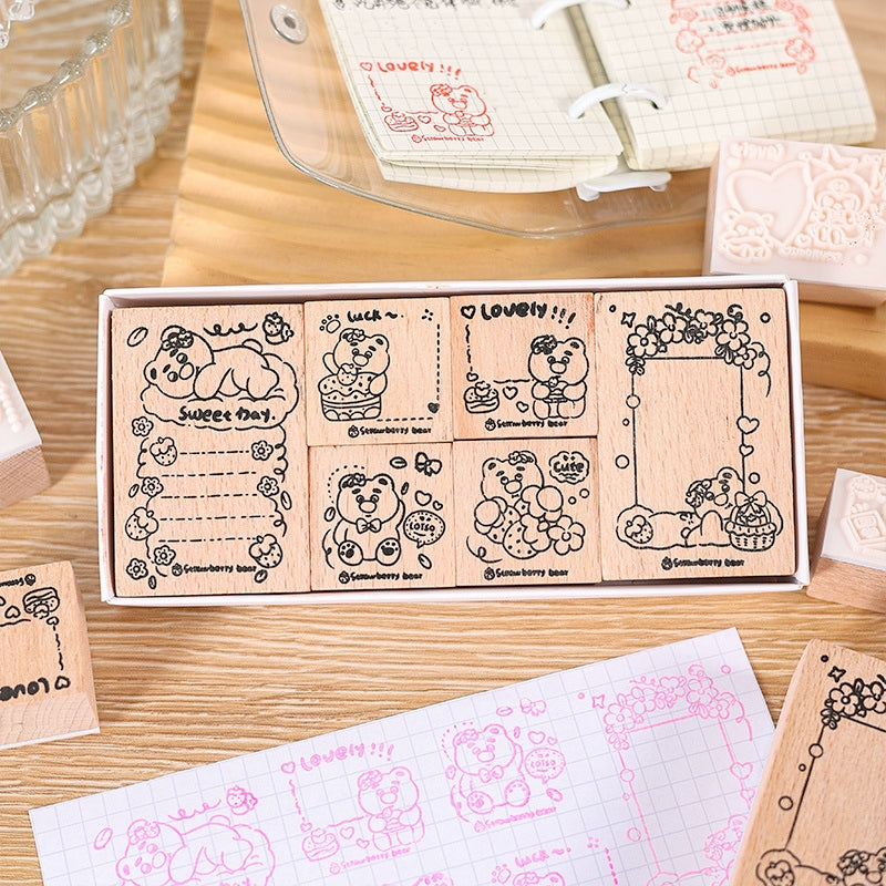 Joyful Holiday Theme Cartoon Wood Rubber Stamp Set b3