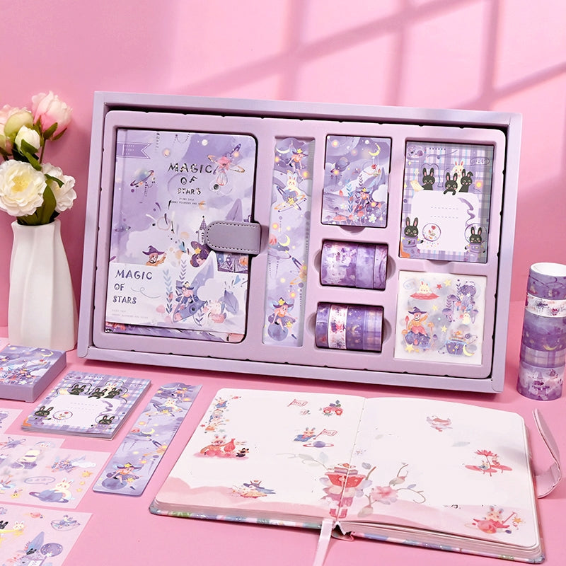 Kawaii Cartoon Magic Journal Gift Set - Magical Witch's Realm, Rabbits and Girls1