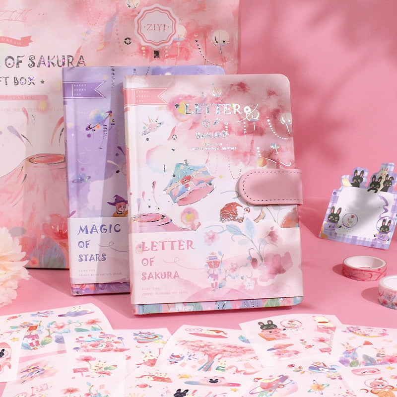 Kawaii Cartoon Magic Journal Gift Set - Magical Witch's Realm, Rabbits and Girls3