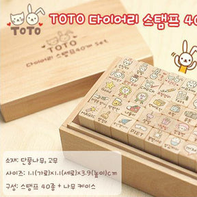 Kawaii Cartoon Rabbit & Cat Boxed Wooden Rubber Stamp Set b2
