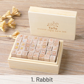 Kawaii Cartoon Rabbit & Cat Boxed Wooden Rubber Stamp Set sku-1