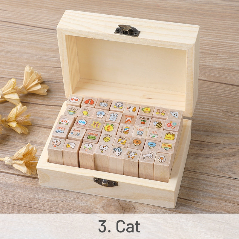 Kawaii Cartoon Rabbit & Cat Boxed Wooden Rubber Stamp Set sku-3