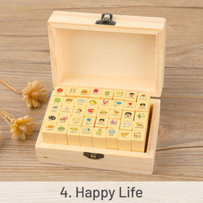 Kawaii Cartoon Rabbit & Cat Boxed Wooden Rubber Stamp Set sku-4