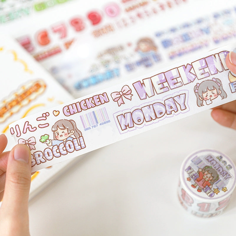 Kawaii Cartoon Strawberry Girl & Inspiring Words Decorative Washi Tape c5