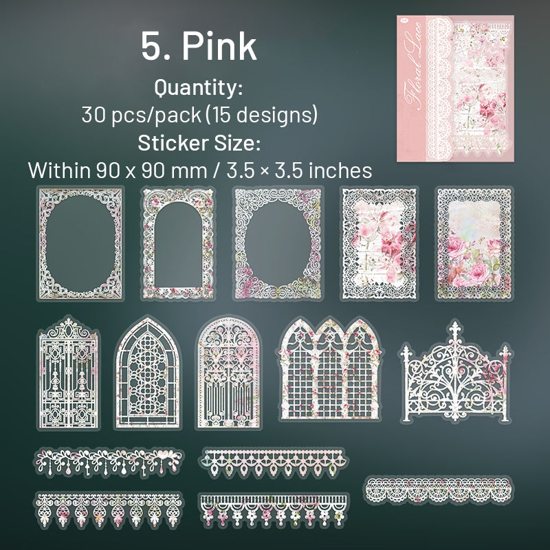 Lace PET Stickers - Borders, Butterfly, Feather, Door, Flower sku-5