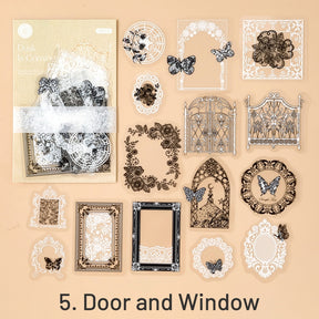 Lace PET Stickers - Butterfly, Number, Wreath, Flower, Door and Window, Film sku-5