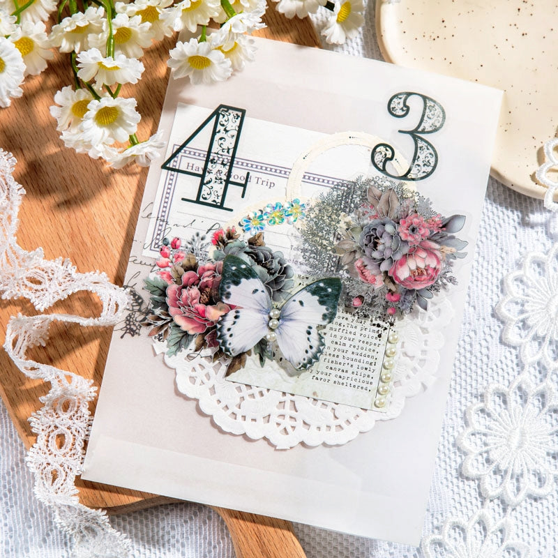 Lace, Flower, Number PET Hot Stamping Silver Stickers b2