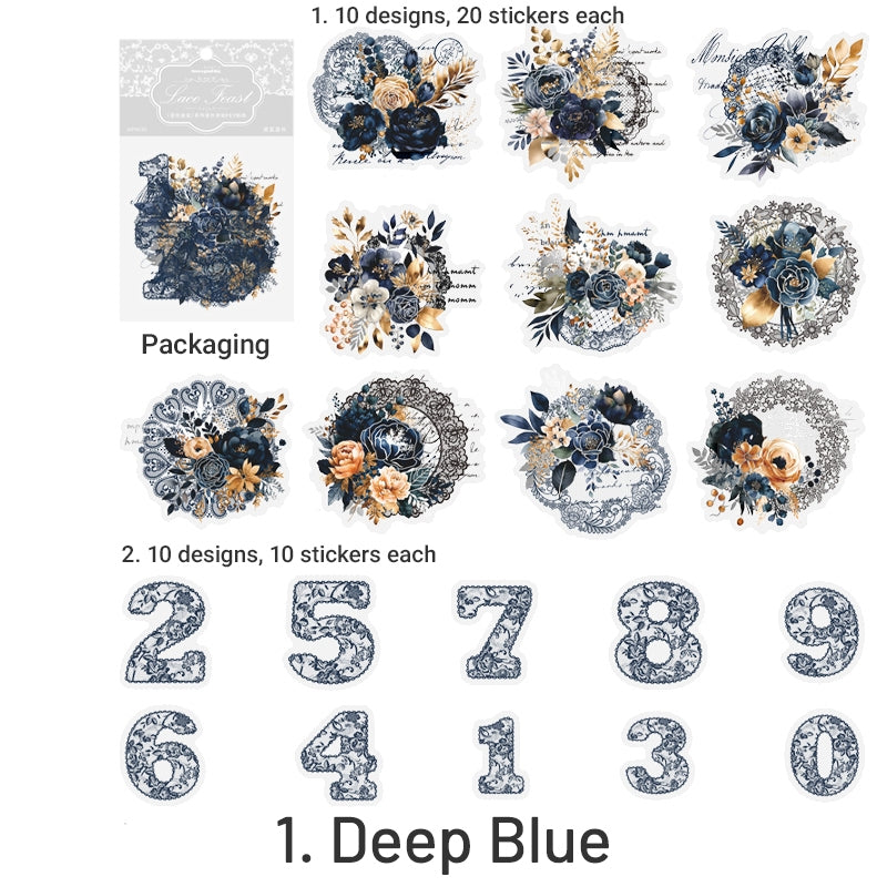 Clear Silver Lace & Flower Number Stickers | Stamprints