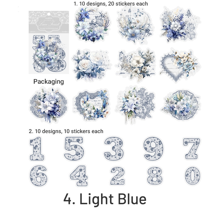 Clear Silver Lace & Flower Number Stickers | Stamprints