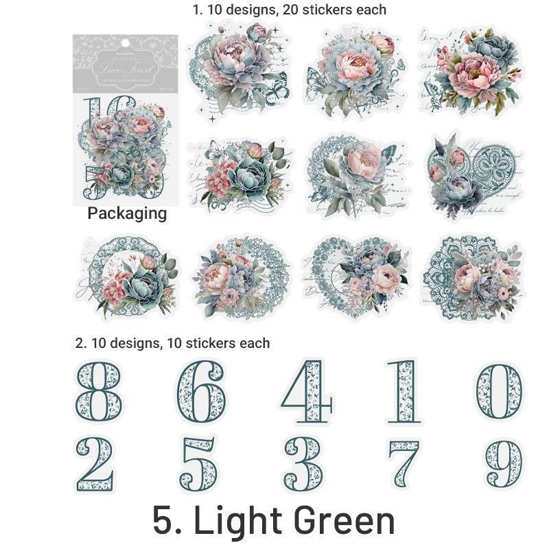 Lace, Flower, Number PET Hot Stamping Silver Stickers sku-5