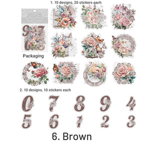 Lace, Flower, Number PET Hot Stamping Silver Stickers sku-6